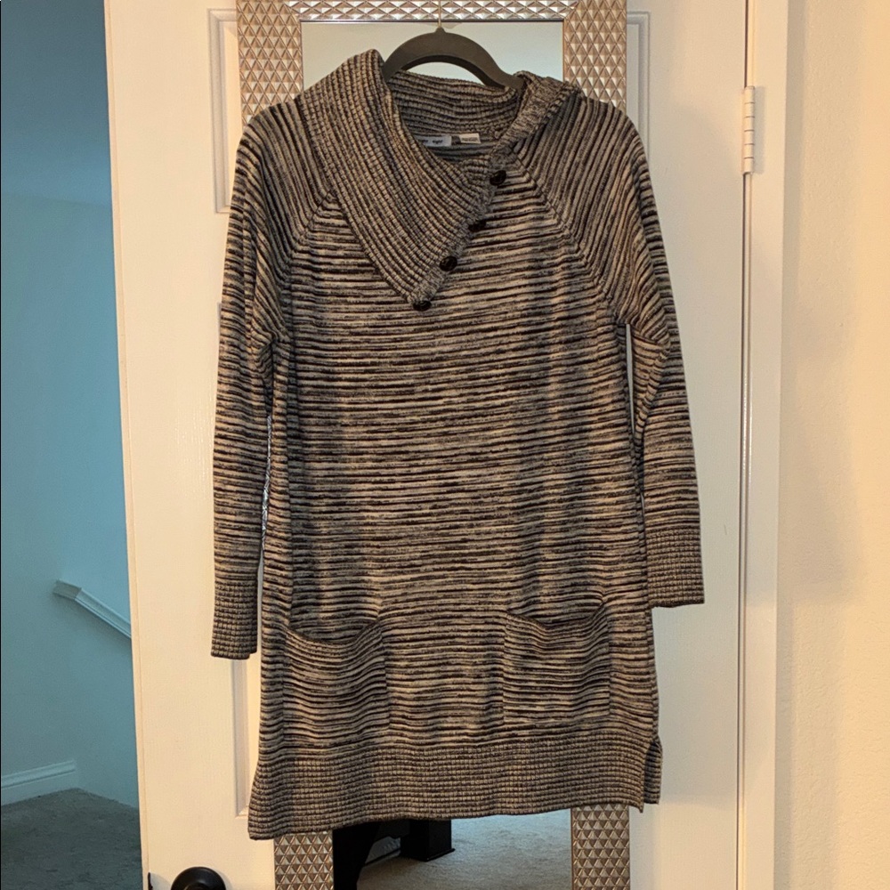 Striped Gray Sweater with Button Detail